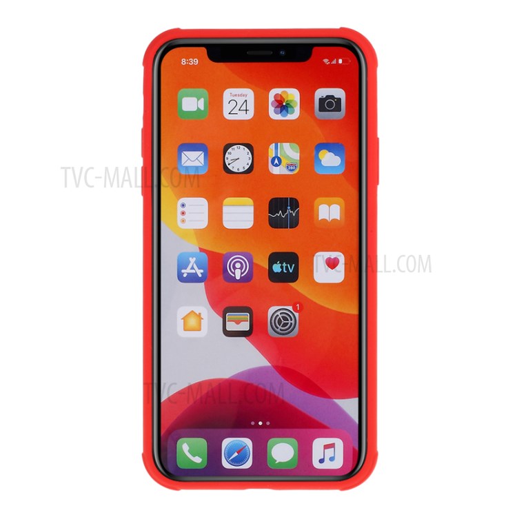 DIVI Shockproof Liquid Silicone Shell with Tempered Glass Screen Protector for iPhone 11 Pro Max 6.5 inch - Red-3