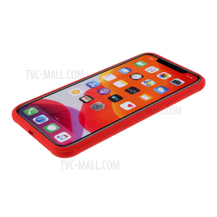 DIVI Shockproof Liquid Silicone Shell with Tempered Glass Screen Protector for iPhone 11 Pro Max 6.5 inch - Red-6