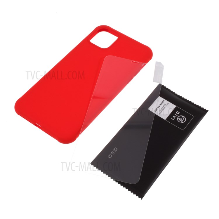 DIVI Shockproof Liquid Silicone Shell with Tempered Glass Screen Protector for iPhone 11 Pro Max 6.5 inch - Red-7