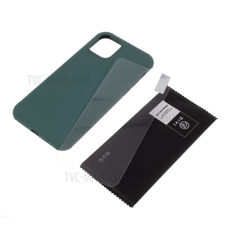 DIVI Stoßfest Flüssige Silikonhülle Mit Gehärtetem Glas-Schirmschutz Für Iphone 11 Pro 5,8 Inch - Mitternacht Grün-1