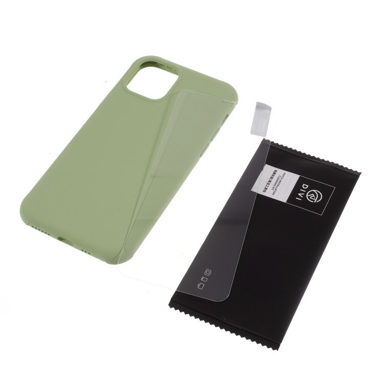 DIVI Shockproof Liquid Silicone Case Cover with Tempered Glass Screen Protector for iPhone 11 Pro 5.8 inch - Light Green-1