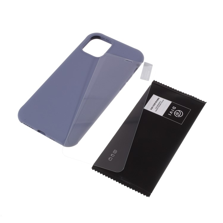 DIVI Shockproof Liquid Silicone Case Cover with Tempered Glass Screen Protector for iPhone 11 Pro 5.8 inch - Purple-1