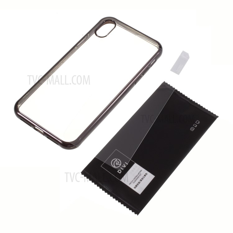 DIVI Shockproof Electroplating TPU Case with Tempered Glass Screen Protector for iPhone XR 6.1 inch - Black-1
