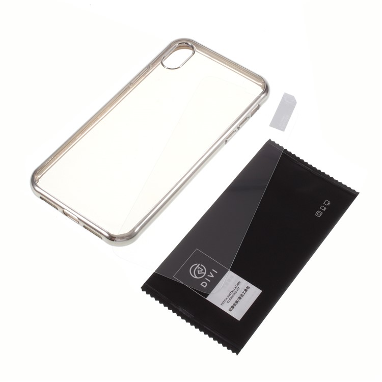 DIVI Shockproof Electroplating TPU Case with Tempered Glass Screen Protector for iPhone XR 6.1 inch - Silver-1