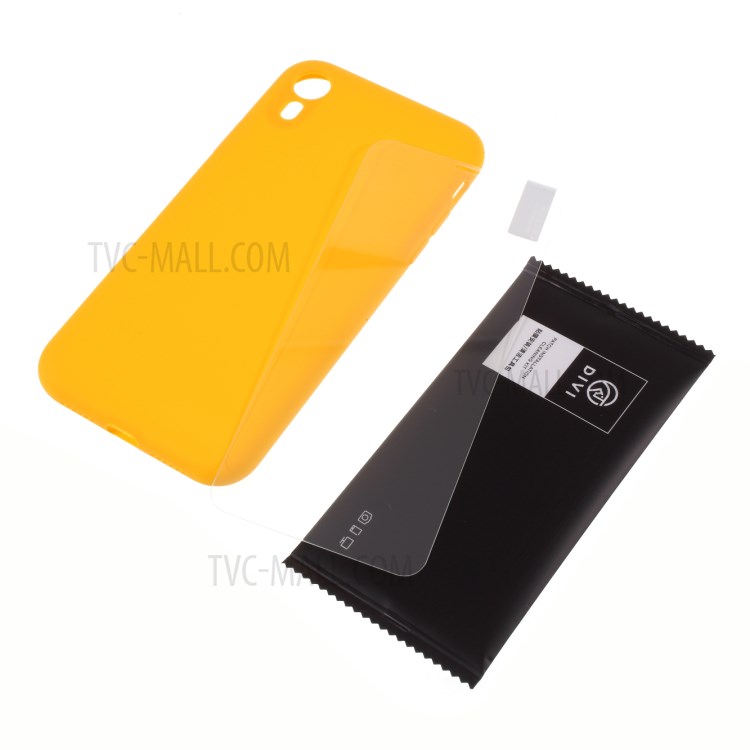 DIVI Slim Liquid Silicone Case Shell with with Tempered Glass Screen Protector for iPhone XR 6.1 inch - Yellow-1