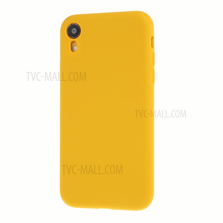DIVI Slim Liquid Silicone Case Shell with with Tempered Glass Screen Protector for iPhone XR 6.1 inch - Yellow-3