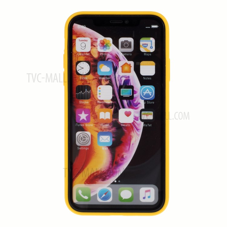 DIVI Slim Liquid Silicone Case Shell with with Tempered Glass Screen Protector for iPhone XR 6.1 inch - Yellow-4