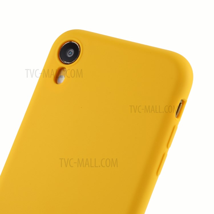 DIVI Slim Liquid Silicone Case Shell with with Tempered Glass Screen Protector for iPhone XR 6.1 inch - Yellow-5