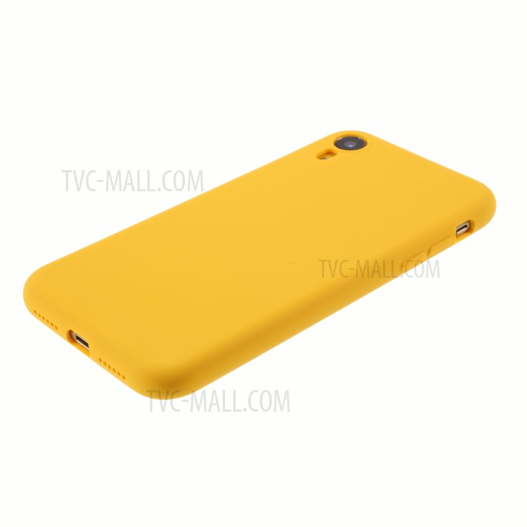 DIVI Slim Liquid Silicone Case Shell with with Tempered Glass Screen Protector for iPhone XR 6.1 inch - Yellow-6