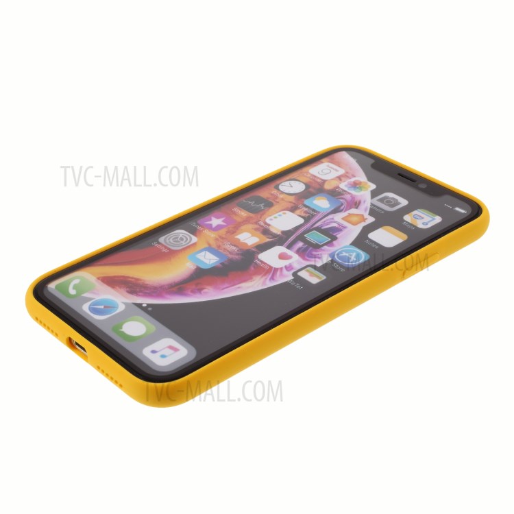 DIVI Slim Liquid Silicone Case Shell with with Tempered Glass Screen Protector for iPhone XR 6.1 inch - Yellow-7