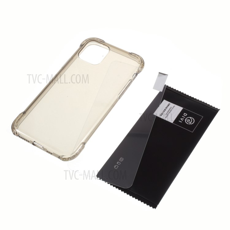 DIVI Air Cushion Shockproof TPU Phone Case with Tempered Glass Screen Protector for iPhone 11 Pro 5.8 inch - Transparent Black-1