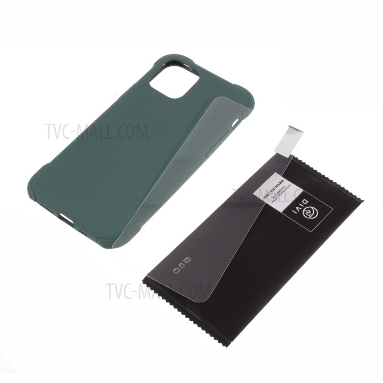DIVI Air Cushion Shockproof TPU Phone Case with Tempered Glass Screen Protector for iPhone 11 Pro 5.8 inch - Blackish Green-1