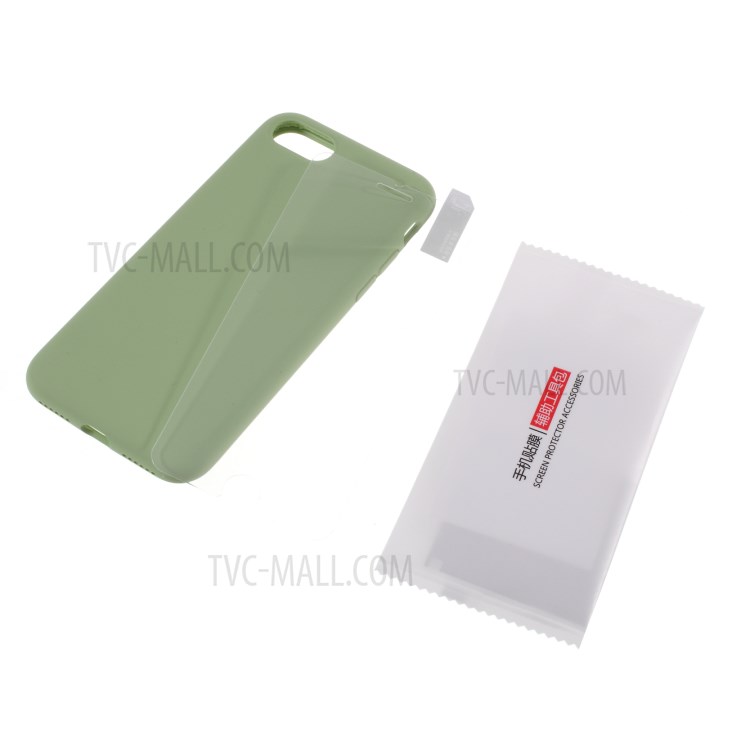 BX Ultra-thin Liquid Silicone Case with Tempered Glass Screen Protector for iPhone SE (2nd Generation)/8/7 - Green-1