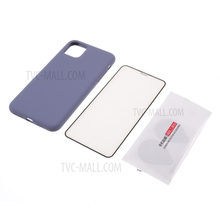 BX Ultra-thin Liquid Silicone Shell with Tempered Glass Screen Protector for iPhone 11 Pro Max 6.5 inch - Purple-1