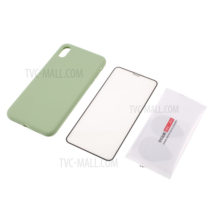 BX Ultra-thin Liquid Silicone Case Shell with Tempered Glass Screen Protector for iPhone XS Max 6.5 inch - Green-1