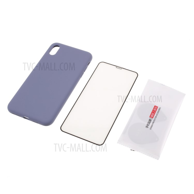 BX Ultra-thin Liquid Silicone Case Shell with Tempered Glass Screen Protector for iPhone XS Max 6.5 inch - Purple-1