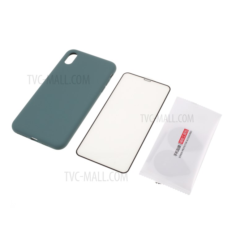 BX Ultra-thin Liquid Silicone Case Shell with Tempered Glass Screen Protector for iPhone XS Max 6.5 inch - Midnight Green-1