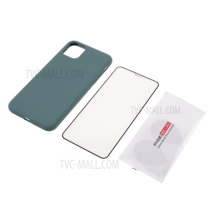 BX Ultra-thin Soft Liquid Silicone Case with Tempered Glass Screen Protector for iPhone 11 Pro 5.8 inch - Dark Green-1