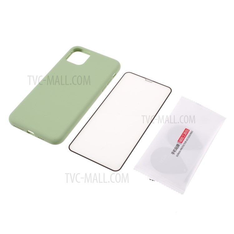 BX Ultra-thin Soft Liquid Silicone Case with Tempered Glass Screen Protector for iPhone 11 Pro 5.8 inch - Light Green-1