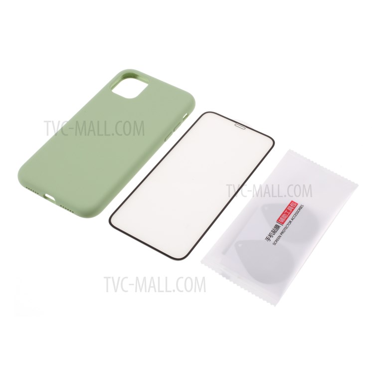BX Ultra-thin Liquid Silicone Case with Tempered Glass Screen Protector for iPhone 11 6.1 inch - Green-1