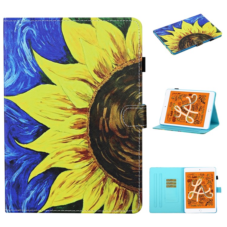 Pattern Printing Card Slots Stand Flip Leather Case for iPad Mini/Mini 2/Mini 3/Mini 4/Mini (2019) 7.9 inch - Sunflower-1
