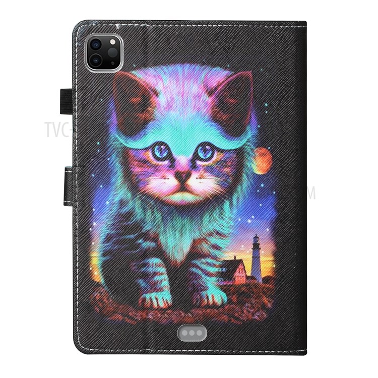 Slots De Cartão De Impressão Padrão Ficar Couro Caixa Protectora Aleta Para Capas Pro 11 Polegadas (2020) / (2018) - Gato-3