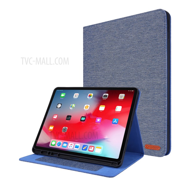 Cloth Texture Card Slots Stand Leather Cover for iPad Pro 12.9-inch (2020)/(2018) - Blue-1