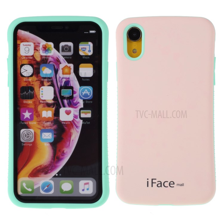 IFACE MALL Macaron Series PC + TPU Hybrid Case for iPhone XR 6.1 inch - Pink/Green-1