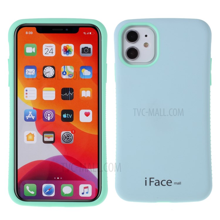 IFACE MALL Série PC + TPU Macaron Couverture Hybride Pour IPhone 11 6.1 Pouces - Bleu Vert-1