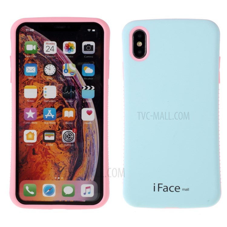 IFACE MALL Série PC + TPU Macaron Couverture De Téléphone Hybride Pour IPhone XS Max 6,5 Pouces - Bleu / Rose-1