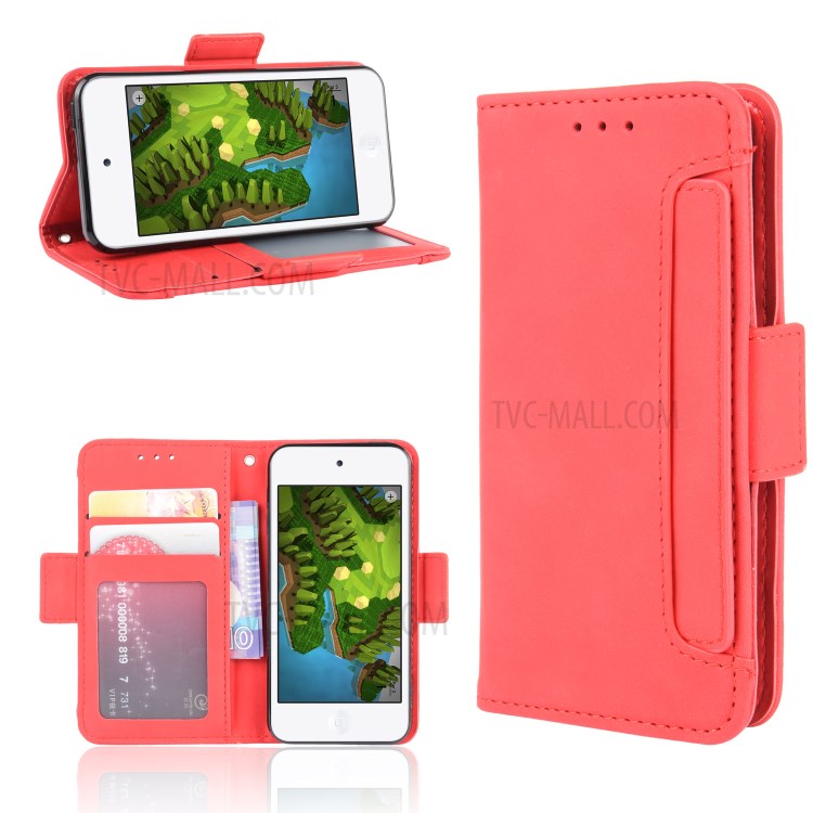 Wallet Leather Phone Case with Multiple Card Slots for Apple iPod Touch 5/Touch 6/Touch 7 - Red-1