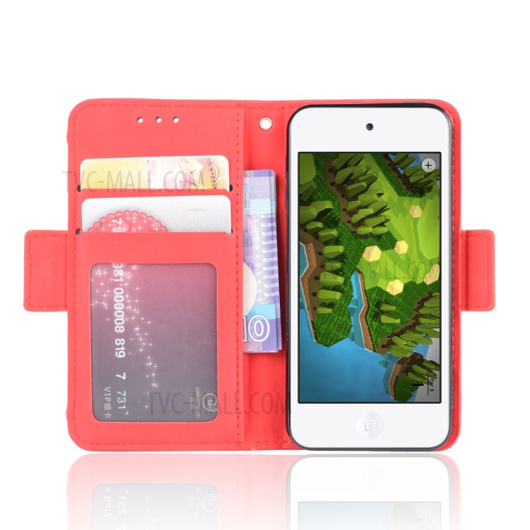 Wallet Leather Phone Case with Multiple Card Slots for Apple iPod Touch 5/Touch 6/Touch 7 - Red-6