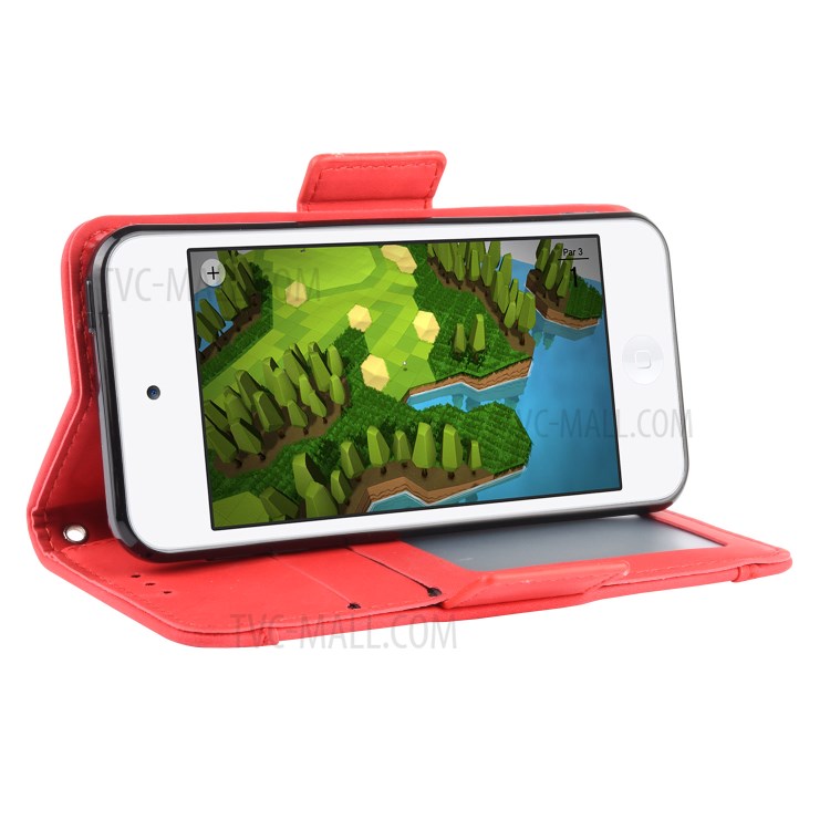 Wallet Leather Phone Case with Multiple Card Slots for Apple iPod Touch 5/Touch 6/Touch 7 - Red-7