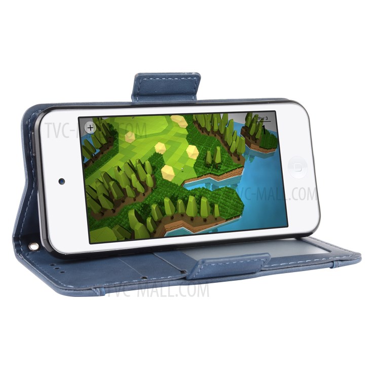 Wallet Leather Phone Case with Multiple Card Slots for Apple iPod Touch 5/Touch 6/Touch 7 - Blue-6