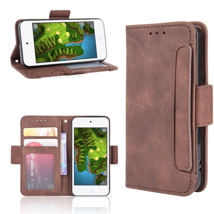 Wallet Leather Phone Case with Multiple Card Slots for Apple iPod Touch 5/Touch 6/Touch 7 - Brown-1