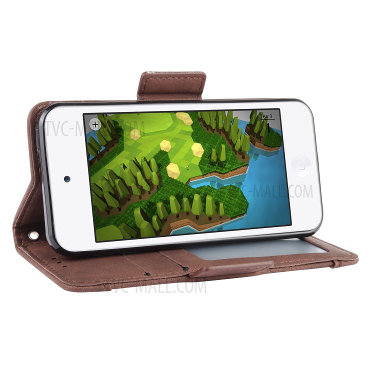 Wallet Leather Phone Case with Multiple Card Slots for Apple iPod Touch 5/Touch 6/Touch 7 - Brown-5