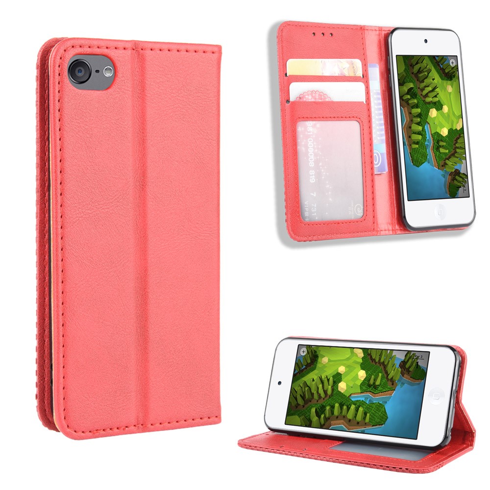 Auto-absorbed Retro PU Leather Wallet Phone Cover for iPod touch 5/touch 6/touch 7 - Red-1