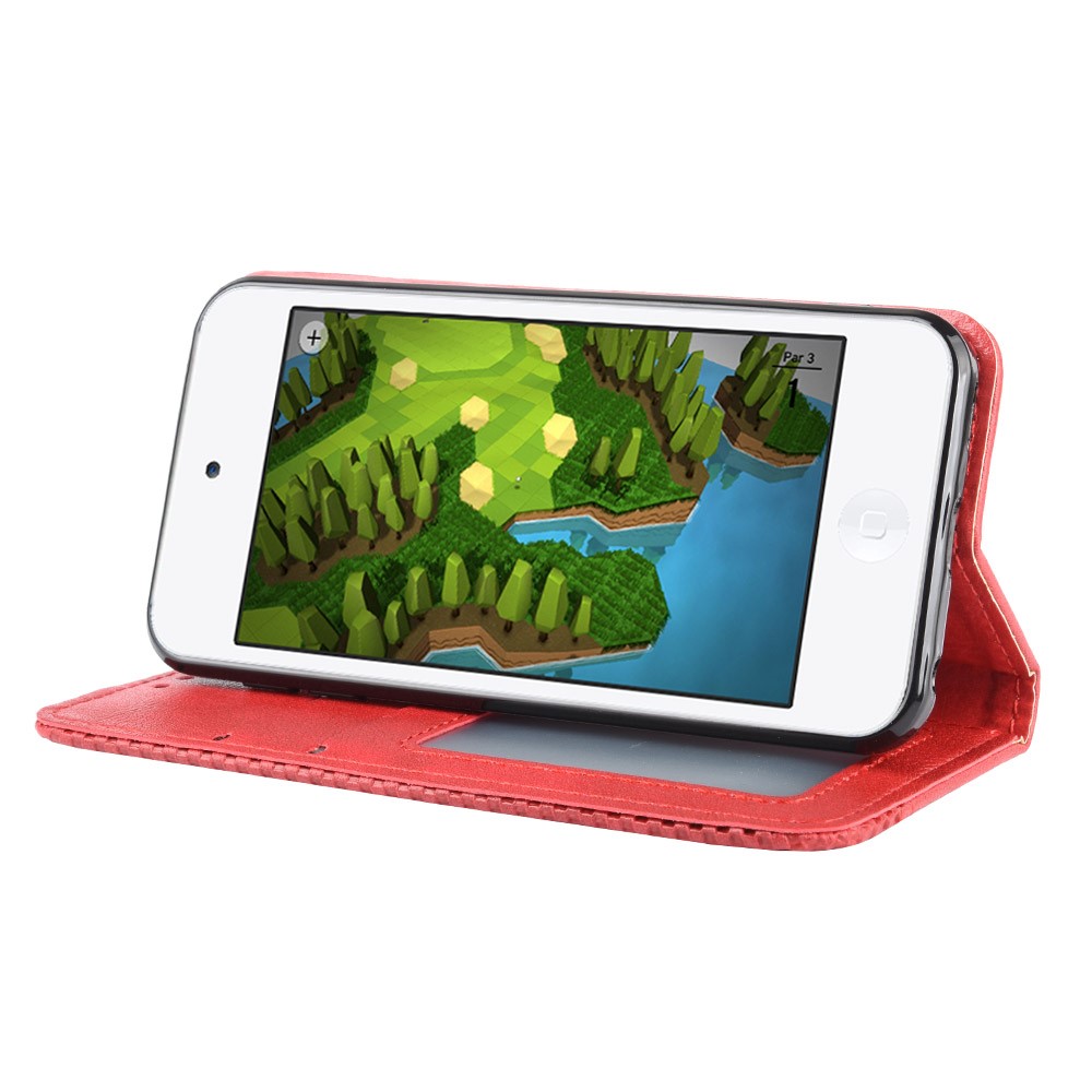 Auto-absorbed Retro PU Leather Wallet Phone Cover for iPod touch 5/touch 6/touch 7 - Red-6