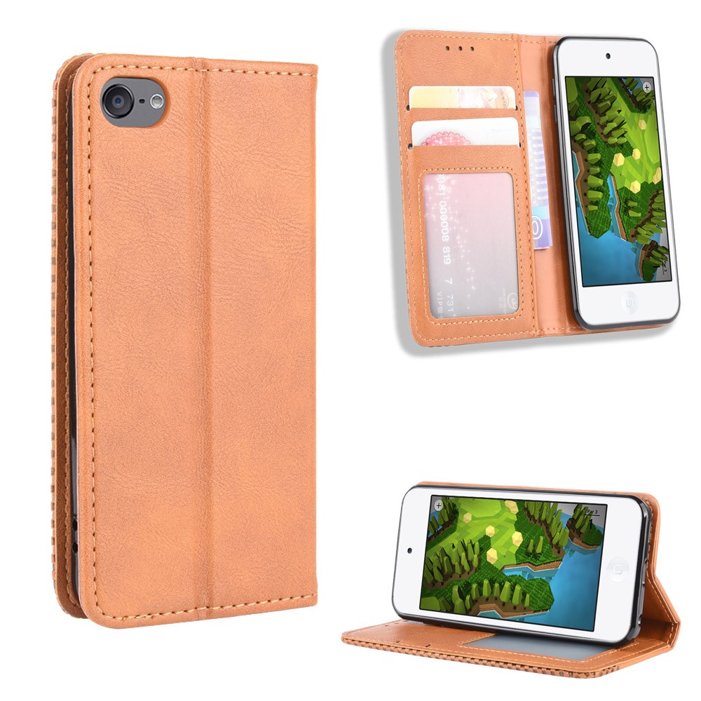 Auto-absorbiert Retro PU-lederne Mappe Telefonabdeckung Für IPod-Note 5 / Note 6 / Note 7 - Braun-1