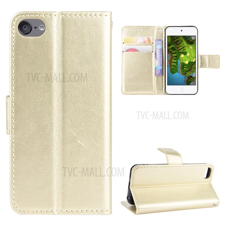 Crazy Horse Texture Wallet Stand Leather Phone Case for Apple iPod Touch 5/Touch 6/Touch 7 (2019) - Gold-1