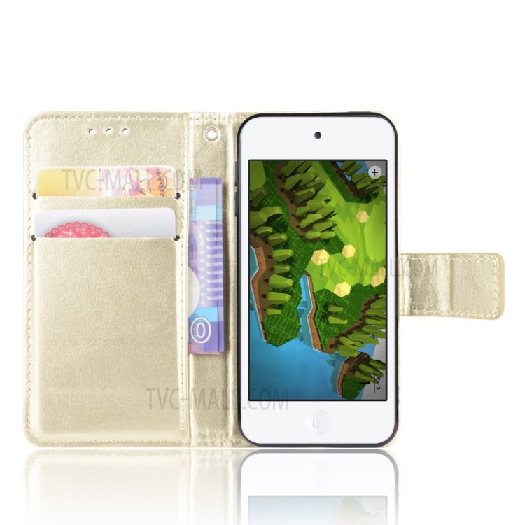 Crazy Horse Texture Wallet Stand Leather Phone Case for Apple iPod Touch 5/Touch 6/Touch 7 (2019) - Gold-7