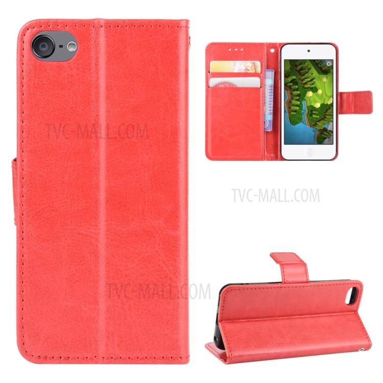 Crazy Horse Texture Wallet Stand Leather Phone Case for Apple iPod Touch 5/Touch 6/Touch 7 (2019) - Red-1