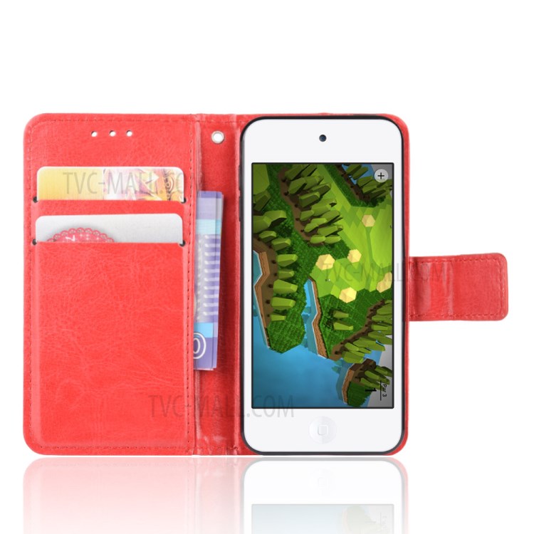 Crazy Horse Texture Wallet Stand Leather Phone Case for Apple iPod Touch 5/Touch 6/Touch 7 (2019) - Red-5