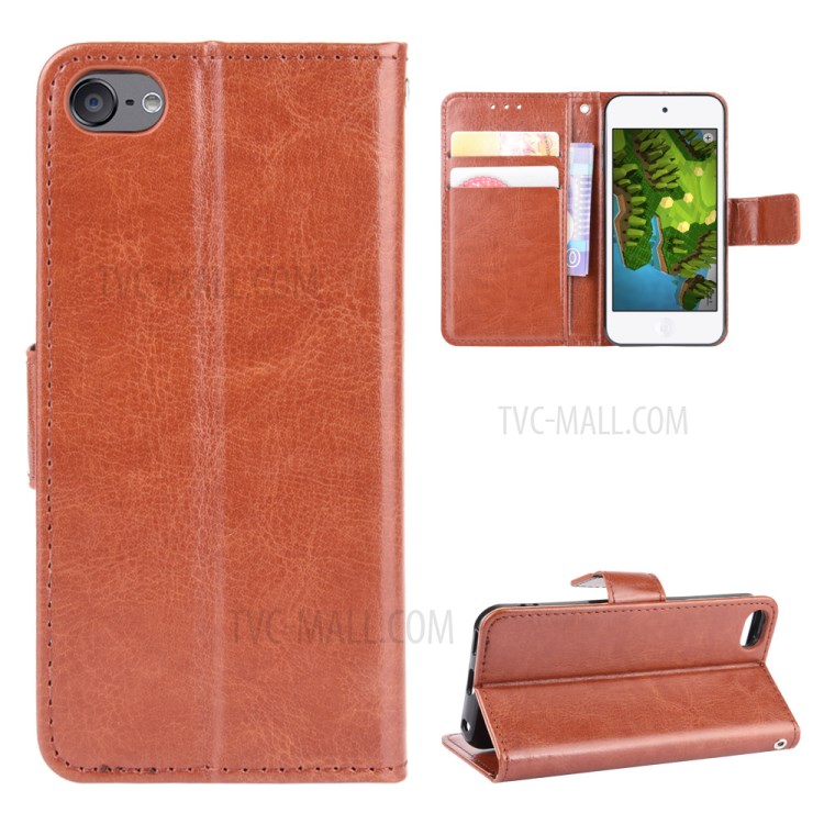 Crazy Horse Texture Wallet Stand Leather Phone Case for Apple iPod Touch 5/Touch 6/Touch 7 (2019) - Brown-1