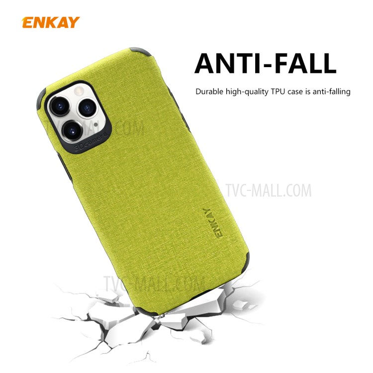 HAT PRINCE Pour IPhone 11 Pro 5,8 Pouces Enkay PC-0322 Cuir Texture Tissu Série D'affaires Enduit PU TPU + 0.26mm 9H Protecteur D'écran En Verre Trempé - Vert-2