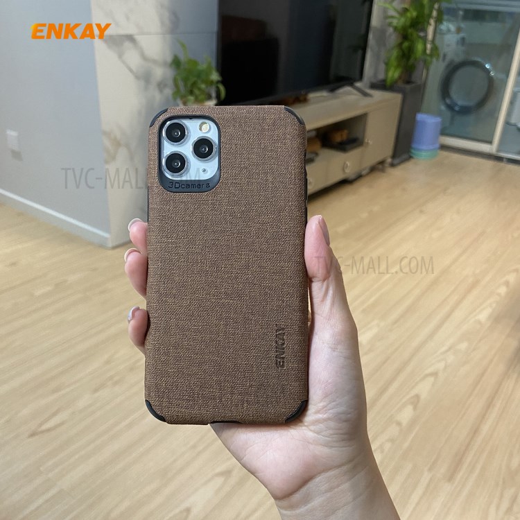 HAT PRINCE for iPhone 11 Pro 5.8 inch ENKAY PC-0322 Business Series Cloth Texture PU Leather Coated TPU Case + 0.26MM 9H Tempered Glass Screen Protector - Brown-3