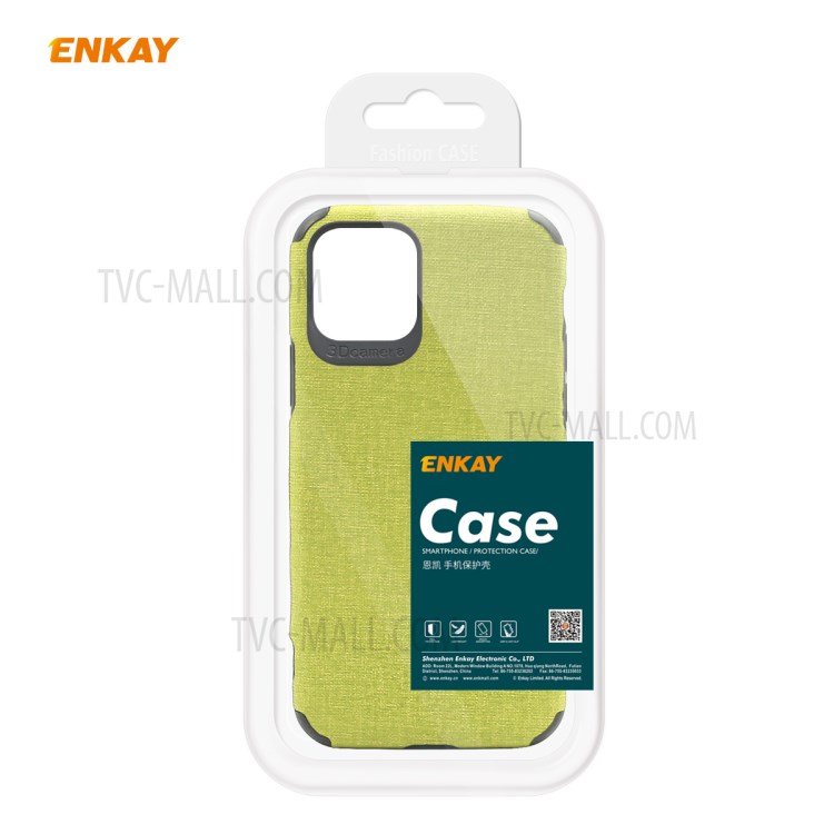 HAT PRINCE for iPhone 11 Pro Max 6.5 inch ENKAY PC-0332 Business Series Cloth Texture PU Leather Coated TPU Shell + 0.26MM 9H Tempered Glass Screen Film - Green-13