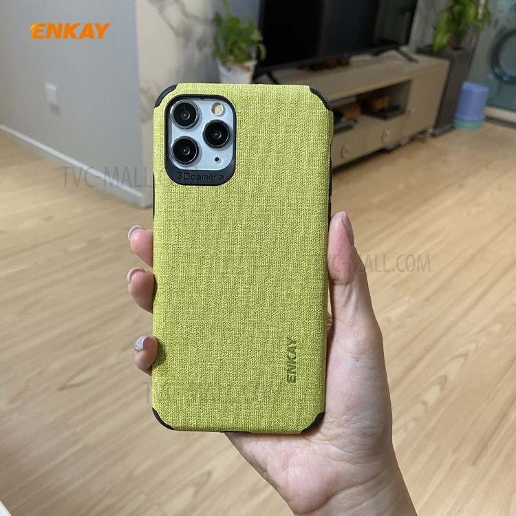 HAT PRINCE for iPhone 11 Pro Max 6.5 inch ENKAY PC-0332 Business Series Cloth Texture PU Leather Coated TPU Shell + 0.26MM 9H Tempered Glass Screen Film - Green-3