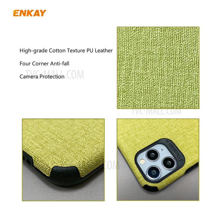 HAT PRINCE for iPhone 11 Pro Max 6.5 inch ENKAY PC-0332 Business Series Cloth Texture PU Leather Coated TPU Shell + 0.26MM 9H Tempered Glass Screen Film - Green-6