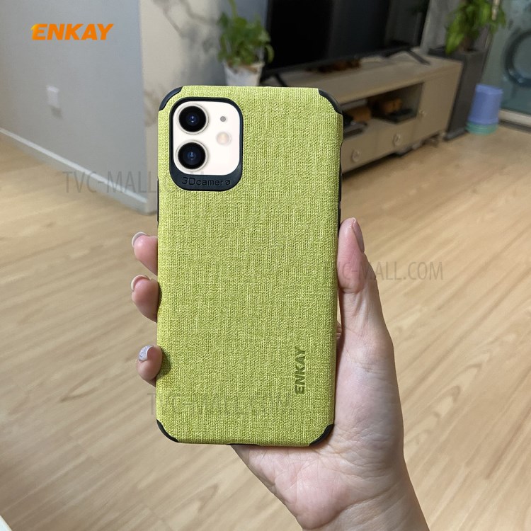 HAT PRINCE for iPhone 11 6.1 inch ENKAY PC-0312 Business Series Cloth Texture PU Leather Coated TPU Back Case + 0.26MM 9H Tempered Glass Screen Film - Green-11